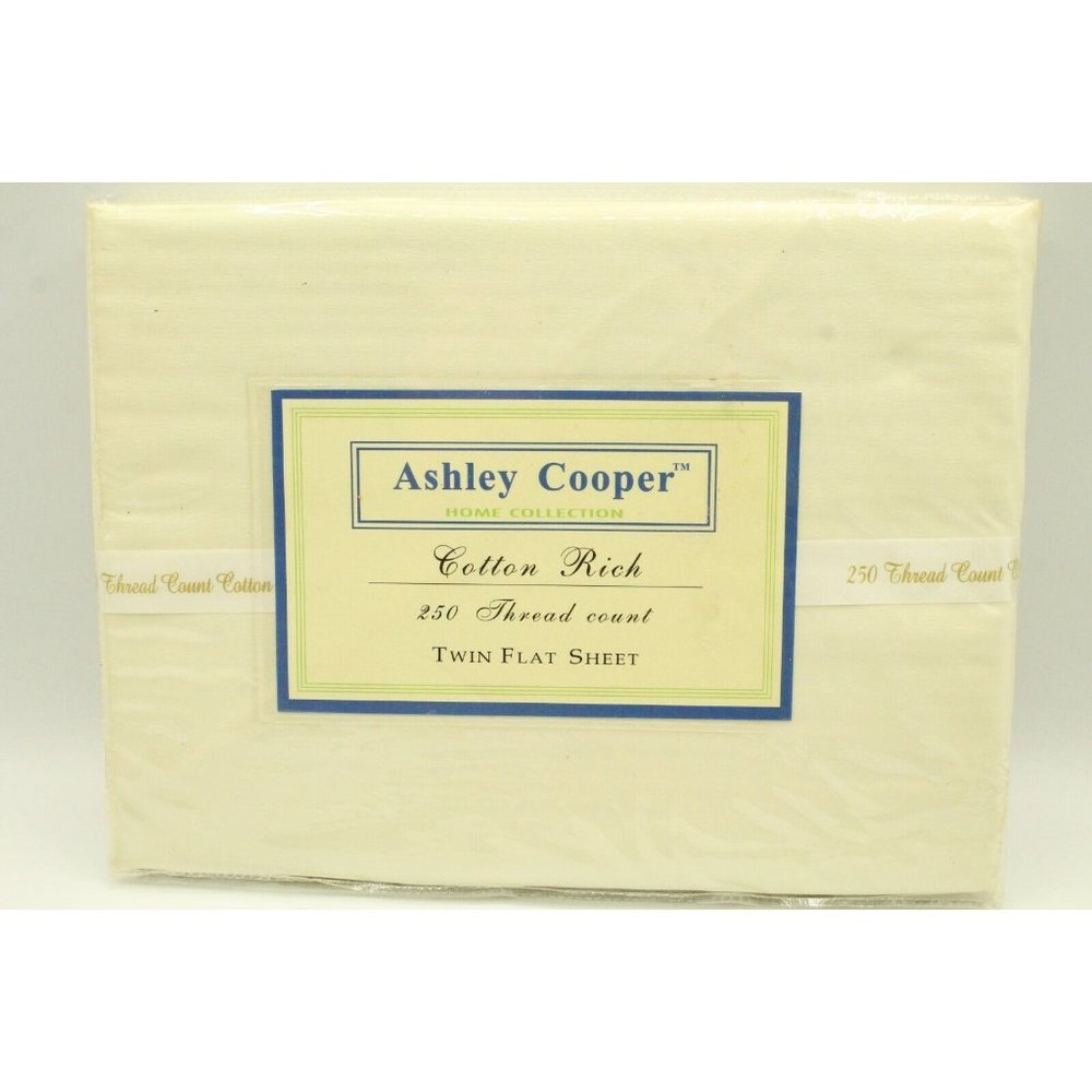 New Ashley Cooper Cotton Rich 250 Thread Count Twin Flat Sheet Ivory 66"x96"